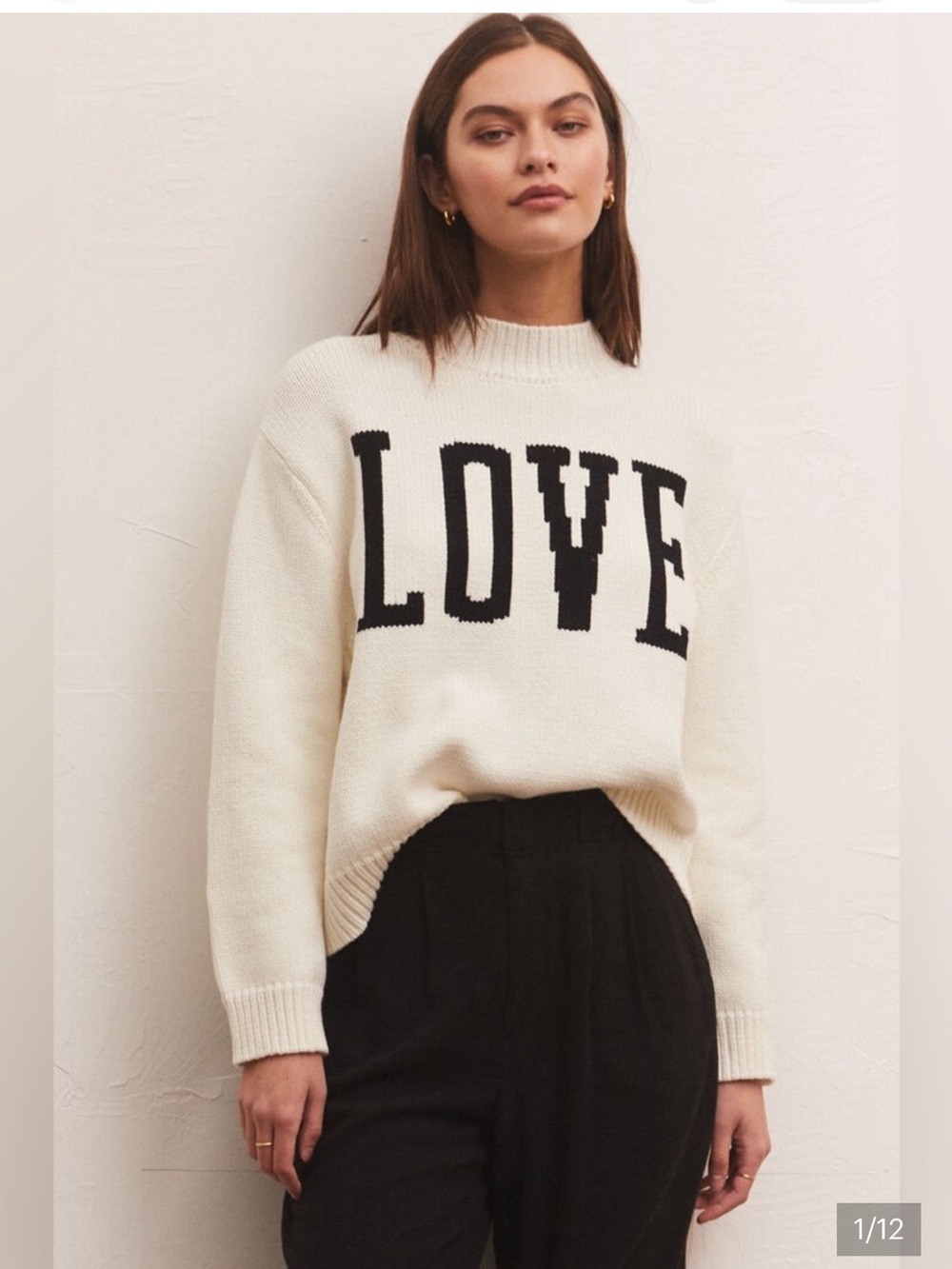 Z Supply Cream 'LOVE' Mock Neck Knit Sweater